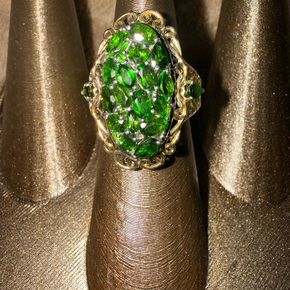 STS vintage 925 Green Diopside and Gold vermeil Women's Ring sz 9 1/2 - Picture 11 of 16